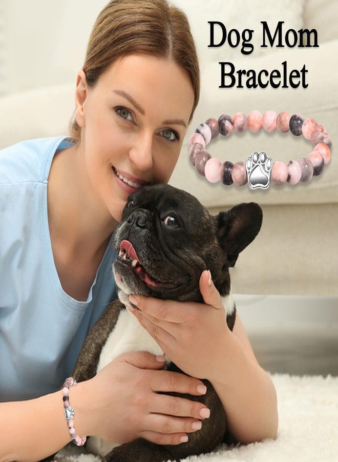 FIEEFX Dog Mom Gifts for Women as Birthday Christmas Stocking Valentines Mothers Day Easter Basket Stuffers, Beaded Paw Bracelet Gifts for Dog Mom Lovers, Pink - Image 2